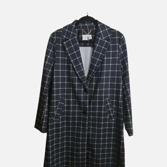 Joie Black and White Grid Trench Coat - Picture 2 of 16